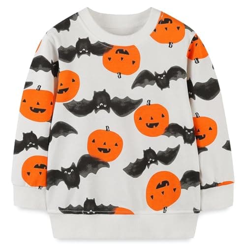 Funnymore Toddler Boy Halloween Sweatshirt Outfits Long Sleeve Shirt Fall Winter Top Clothing Clothes Bats and Pumpkins 3t