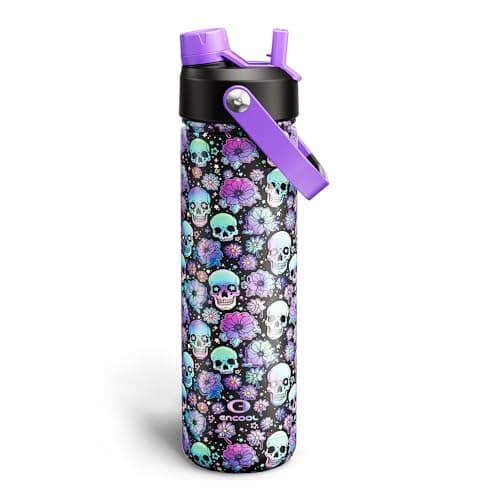 ENCOOL Insulated Water Bottle with Straw Stainless Steel Water Bottle, Leak-Proof, BPA-Free, Double Wall Vacuum Keeps Cold for 24 Hours for Sports, Travel, School (26 oz, Floral Afterlife)