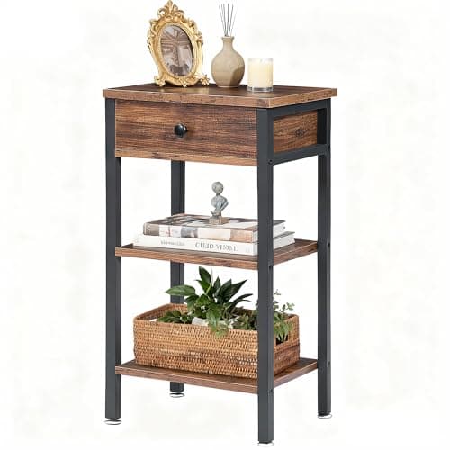 VECELO Tall End Table,Nightstand with Drawer and Adjustable Storage Shelf,27.6 inch Side Table for Living Room/Bedroom/Entryway Small Spaces