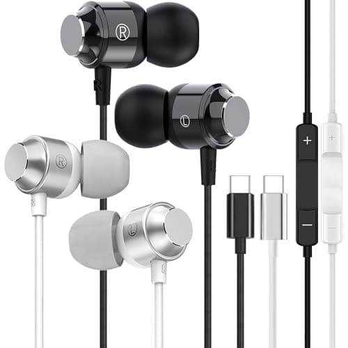 USB C Headphones for iPhone 17 16 Pro Max 16e 16 Plus 16Pro 15 Pro Max 15 Plus 15Pro, Wired USBC Earbuds for iPhone Earphones Type C Ear Buds with Mic Volume Control HiFi Stereo Noise Cancelling-2Pack