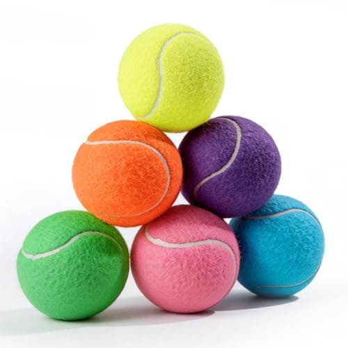 PHOEPET 6-Pack Tennis Balls for Dogs, Bulk Rubber Ball for Fetch Chew Toys Beginner Training Practice(Mix Colors)