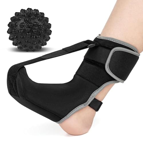 Upgraded Plantar Fasciitis Night Splint Sock with Massage Ball for Plantar Fasciitis Relief, Soft & Comfortable Foot Brace for Achilles Tendonitis Heal Spur Foot-drop Flat-arch for Women and Men, Medium-Black