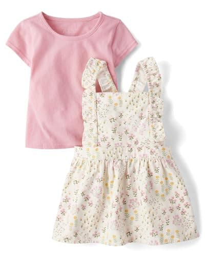 The Children's Place,Baby Girls,and Toddler Short Sleeve Shirt and Skirtall 2 Piece Outfit,Rose Floral,3 Years