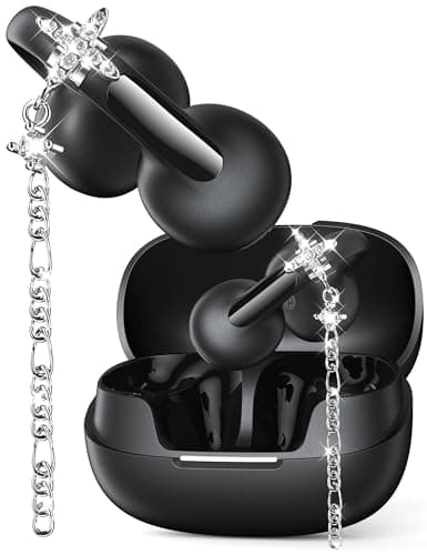 Aefroen Open Ear Headphones with Dangling Star Jewelry Earrings, Wireless Bluetooth 6.0 Clip-on Earbuds, 50H Playtime, Comfortable Snug Fit, Chic Tech Accessories & Gifts for Women&Kids(Black)