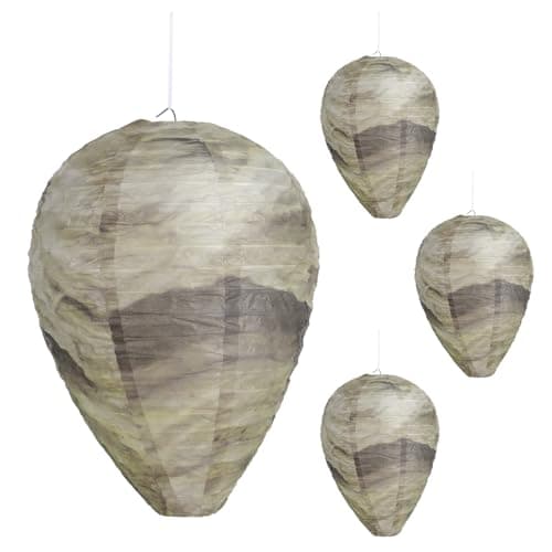 KALKAL 4 Pcs Fake Wasp Nest, More Realistic Wasp Nest Decoy Outdoor Hanging for Patio Garden Yard Eaves Home