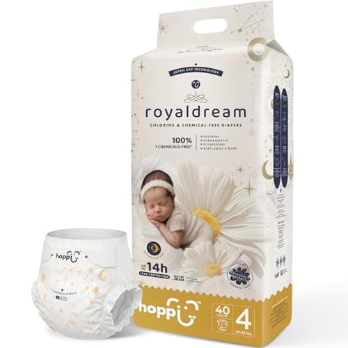 Hoppi Royal Dream Baby Diapers Size 4 (20-31 lbs), 40 Ct | TCF Hypoallergenic for Sensitive Skin | Premium Soft & Ultra Absorbent Overnight Protection