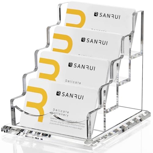 SANRUI Clear Acrylic Business Card Holder for Desk Display Stand Holders Organizer Rack , 4 Tier 4 Pocket , Holds 200 cards