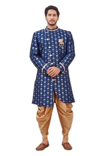 Lady Dwiza Indian Designer Wedding Festive Wear Jacquard Indo-Western Sherwani Pajama Set For Men