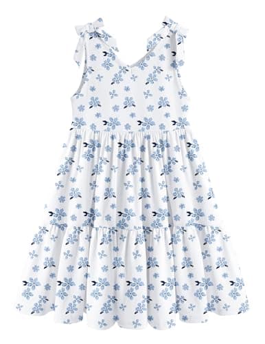 Arshiner Girl Summer Dresses Little Girl Casual Beach Party Bowknot Sling Sundress Girls Easter Dress Girls Blue Floral Dress Toddler Girl Dress Size 5