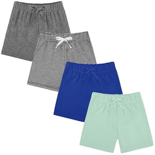 Resinta 4 Packs Unisex Baby Toddler Cotton Shorts Baby Pull-on Shorts with Drawstring Soft Summer Clothes for Daily Wear