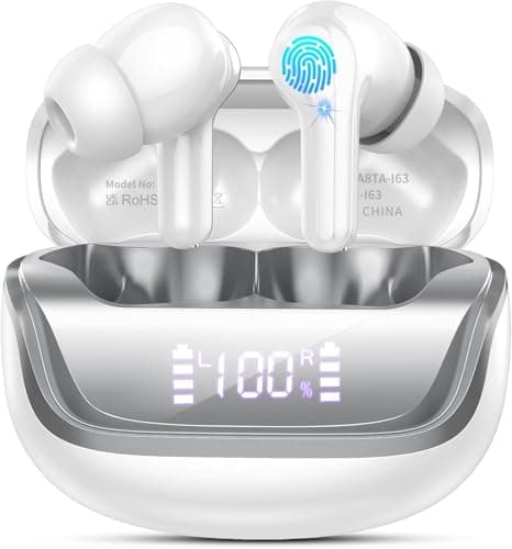 Nerunsa Wireless Earbud, Bluetooth 5.3 Headphones in Ear Stereo Bluetooth Earbuds Built in Mic, Wireless Earphones with LED Power Display and USB-C Charging, Mini Earbud with IP7