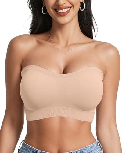 OEAK Strapless Bras for Women Wireless Bandeau Bra Non Slip Push Up Tube Top Seamless Bras Comfortable Padded Bralette M Nude