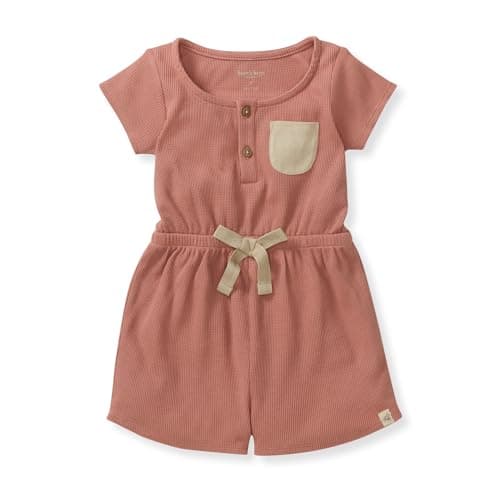 Burt's Bees Baby Baby Girls Romper - 100% Organic Cotton, One-Piece Shortall Girl Outfit for Sizes Newborn to 24 Months