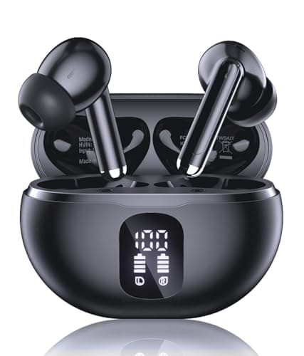 Wireless Earbuds, Bluetooth 5.4 Headphones with 50H Playback, Deep Bass Stereo Ear Buds Clear Calls with LED Power Display, IPX7 Waterproof, in-Ear Earphones with Mic for Phone/Android/iPad, Jet Black