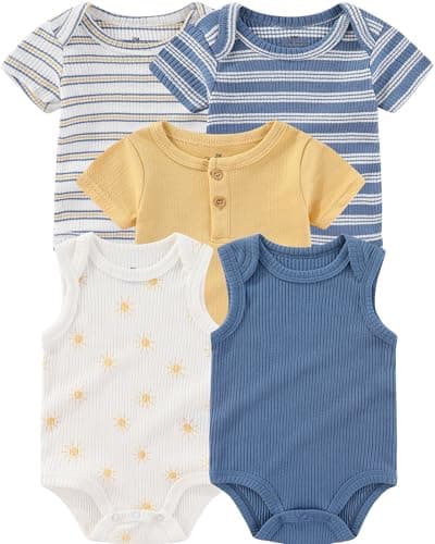 ZAVBABY Newborn Baby Girls Bodysuits Rib Summer Infant Clothes Outfit Set 3-6 Month