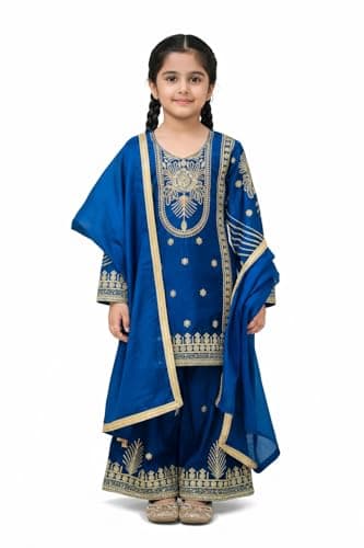 disson Embroidered Kurta Sharara Set with Dupatta Indian And Pakistani Outfit Dress for Girls (US, Age, 10 Years, 12 Years, Blue)
