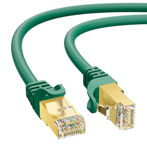 Cat 7 Ethernet Cable 10 FT, 10Gbps High Speed Internet Cord, SFTP Shielded, OFC Pure Copper, CAT7 RJ45 LAN Network Cable Compatible with PC, Laptop, PS5, Xbox Modem, Router, PoE, Green Cable