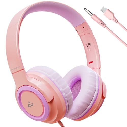 Kids Headphones Wired with Volume Limiter, Over Ear Safe Sound Headset with HD Mic, 85/94dB Volume Limiter, 3.5mm & USB C Headphones for School, Travel, iPad, Laptop, Back to School Supplies
