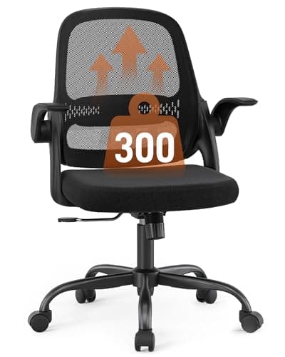 Ergonomic Mesh Office Chair with Flip-Up Arms, Adjustable Height, Breathable Mesh Back & Thick Cushion Seat, 360° Swivel Rolling Computer Desk Chair, BIFMA Certified, Supports 300 lbs (Black)