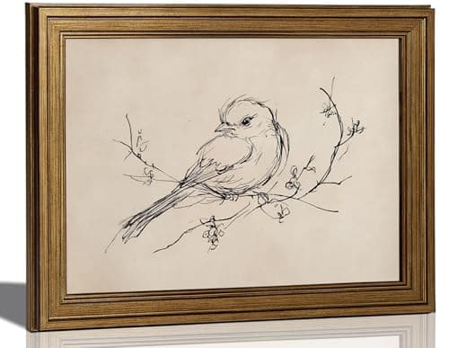Gold Framed Vintage Wall Art Sketch Bird Canvas Art Prints Modern Rustic Farmhouse Paintings Pictures Wall Decor Country Animal Artwork for Bedroom Kitchen Bathroom Living Room Decoration 12x16in