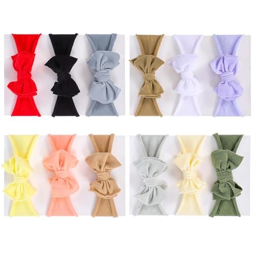 Josojoou 12PCS Baby Girl Headbands with Bows, 12 Colors Baby Headband Bows, Soft and Elastic Headbands for Baby Girls, for Newborns, Toddlers, Birthday Parties, Baby Showers