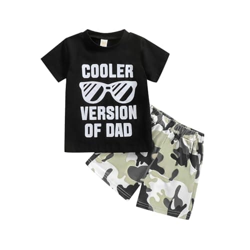 Aimaopao Toddler Baby Boy Summer Clothes Set Letter Print Short Sleeve T-Shirt Casual Stretch Shorts Outfits (Cooler Khaki Camo, 5-6 Years)