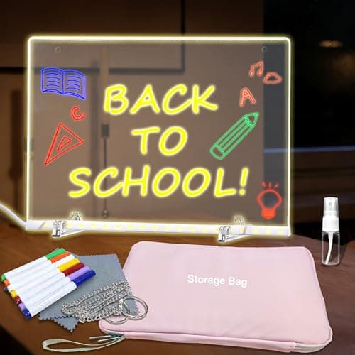 LED Note Board with Colors,11.8"X7.9" 4 Modes Light Up Drawing Board, Acrylic Led Drawing Board with Stand for Classroom,Home,Office,Gifts,Include Storage Bag,7 Markers, Spray Bottle, Cleaning Cloth