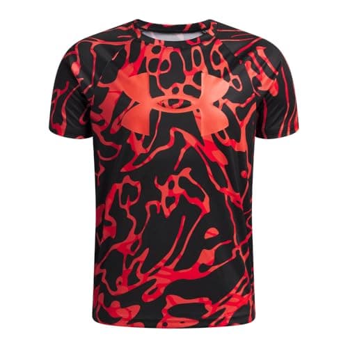 Under Armour Boys' Tech Big Logo Printed Short-Sleeve T-Shirt, (024) Black / / Venom Red, Large
