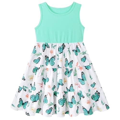 Lovekider Girl Summer Dress Butterflies Twirling Tiered Dresses Clothes Casual Lakeblue Midi Sundress Swing Top Size 6