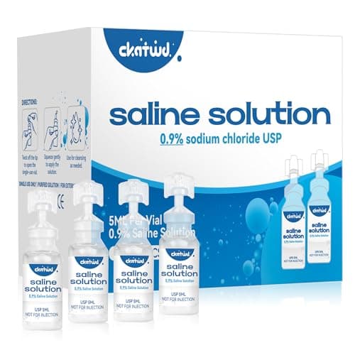 CKATWD 0.9% Saline Solution, Normal Saline Solution for All Ages, Sodium Chloride 0.9% for Nose, Saline Ampoules - 20 Vials 5ml Unit Dose