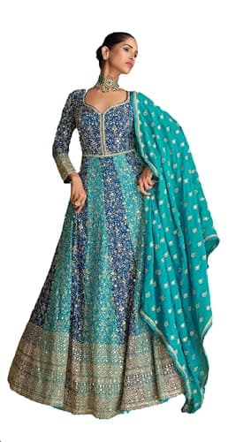 STELLACOUTURE indian pakistani salwar kameez ready to wear wedding embroidered anarkali gown party for women 2824-O (Blue, 44)