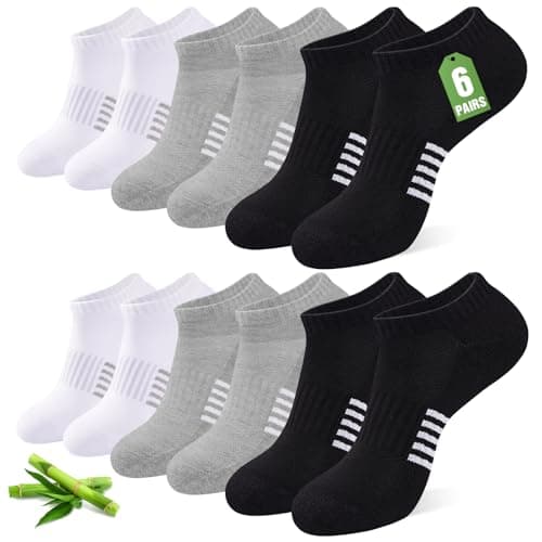 Ankle Socks for Women, 6/12 Pairs Bamboo Viscose Breathable Cushioned Moisture Wicking Athletic Running Casual Low Cut Socks, White Black Gray 5-8