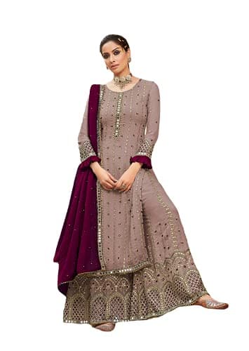 shopNstyle Ready to Wear Indian Pakistani Fashion Ethnic Wear Designer Straight Salwar Kameez Suit for Womens (Rose Gold, XL)
