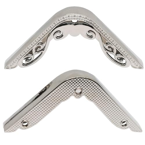 4pcs Silver Metal Book Corner Decorative Protector,Triangle Carved Decorative Angle,(50X8MM) 1.9''Wx0.3''H
