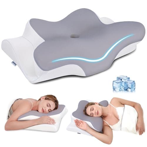 Missleep Cervical Neck Pillow, Memory Foam Pillows for Neck & Shoulder Pain Relief, 2 Heights Ergonomic Pillow with Breathable Ice Silk Cover, Neck Support Pillow for Stomach Sleepers Grey