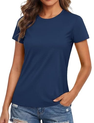 MAGCOMSEN Athletic Tops for Women Short Sleeve Workout Shirts Sun SPF 50 Dry Fit Tshirts Exercise Running Shirts Navy Blue, L