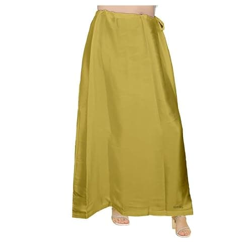 EDZZEL Women's Satin Silk Full Petticoat Saree Underskirt Inskirt Adjustable Drawstring Waist Solid Color (Light Mehandi Green)
