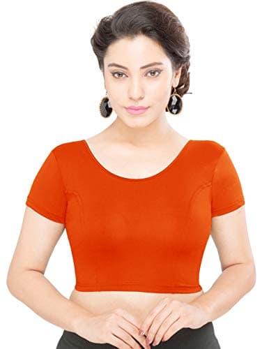themilestocks Women's Blouses Readymade Gold Stretchable Saree Crop Top Choli Free Size , ) One Size Orange
