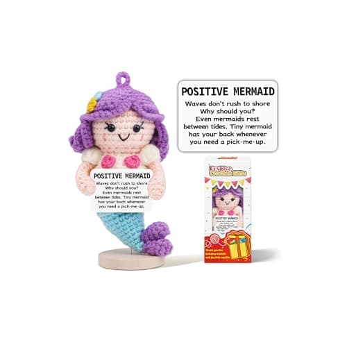 Hoedia Positive Crochet Mermaid Unique Inspirational Anxiety Relief Easter Gifts for Friend, Coworkers, Mom, College Students: Funny Cute Emotional Mermaid Self Care Companion for Women and Men