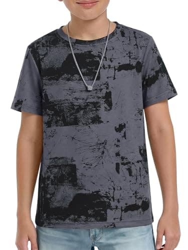 Haloumoning Boys Short Sleeve T Shirts Kids Fashion 3D Print Crewneck Tees Summer Hipster Hiphop Tops 5-14 Years