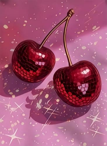 AIBOERL Cherry Diamond Art Kits for Adults,Cherry 5D Diamond Painting Kits for Adults Beginners,DIY Full Round Drill Diamond Dot Painting Gem Art Kits for Adult, Home Wall Decor 12x16Inch(Cherry C)