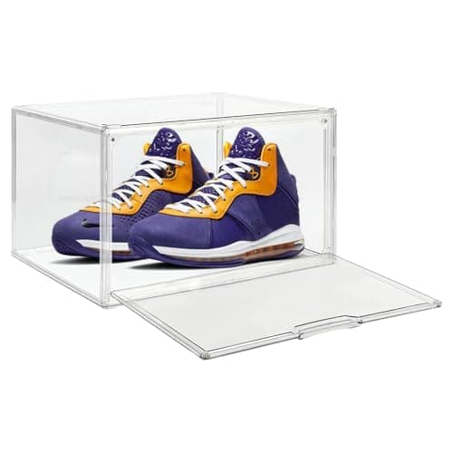 Seaniss 1 Pack Clear Acrylic Sneaker Shoe Display Case,Shoe Storage Boxes Stackable,Acrylic Boxes for Shoes Display with Lid,Boot Storage Organizer for Tall Boot,Purse Handbag Organizer for Closet