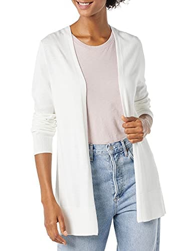 Amazon Essentials Women's Lightweight Long Sleeve Open-Front Cardigan Sweater (Available in Plus Size), Ivory, Large
