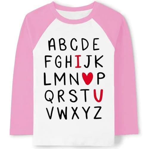 Baby Girls Valentine T-Shirt ABC Alphabet Long Sleeve Shirts I Love U Loved Heart Kids Tee Tops Clothes 3T