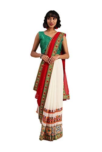 saree for Womens Ethnic Indian Wedding Gift Sari With Blouse Piece party wear (Maroon & White, Unstitched)