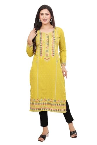 Maple Clothing Indian Kurti for Women India Tunic Tops Kurta Party Wear (Yellow, 3XL)