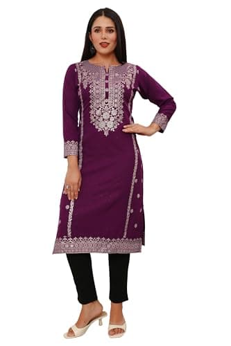 Maple Clothing Indian Dresses for Women Printed Long Kurta Party Wear (Purple, XL)