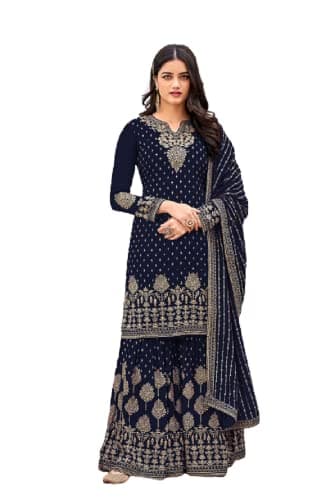 Heni Fashion Indian/Pakisatni Party/Wedding Wear Readymade Sharara Salwar Kameez/Salwar Suit for Women (XXL, Blue)