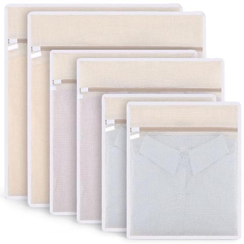 Dntorx 6 Pack Durable Cotton Mesh Laundry Bags for Delicates, Natural Cotton Laundry Bags Mesh Wash Bags with Sturdy Zipper for Underwear Bras Socks Clothes Storage Washing Machine Safe (M+L+XL)