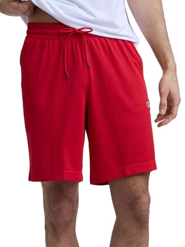 Champion Men's Performance 9" Mesh Shorts, Standard Fit, Lightweight, Available in Regular and Big & Tall, Tango Red - C Logo, XX-Large